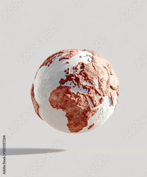 Fototapeta Floating globe model showcasing continents in earthy tones against a neutral background