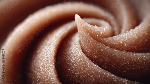 Fototapeta Creamy chocolate frosting swirls on a dessert ready for decoration in a bakery
