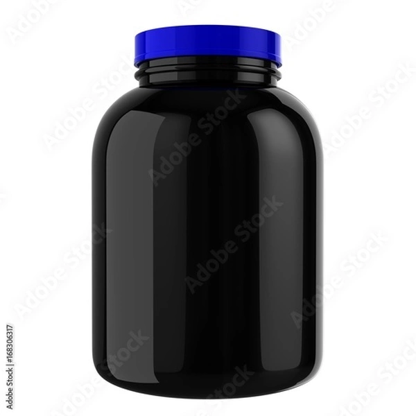 Obraz Black Protien Bottle with Blue Cap