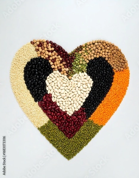 Fototapeta Heart-shaped arrangement of various beans and lentils