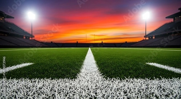 Obraz green field in american football stadium. ready for game in the midfield