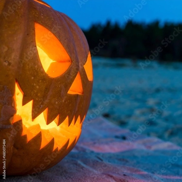Fototapeta Jack-o'-lantern on a beach at twilight