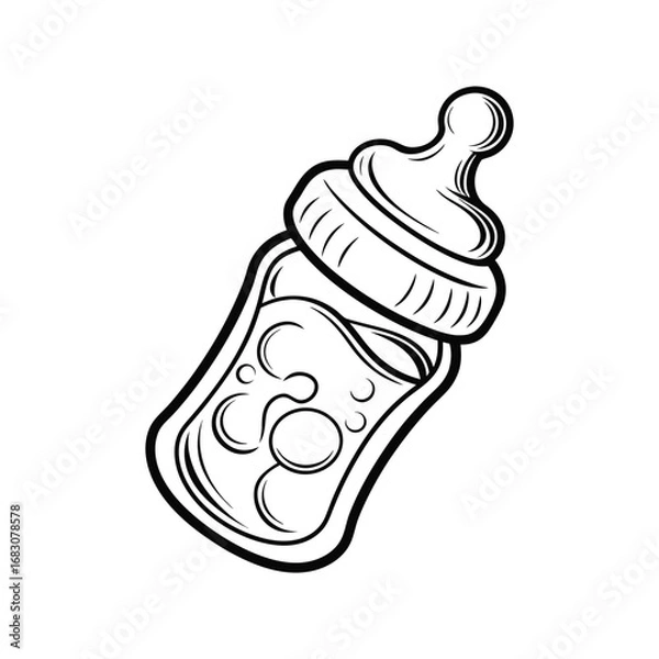 Fototapeta Baby Feeding Bottle Outline Vector Icon – Cute Minimal Infant and Mother Care Line Art for Parenting Design