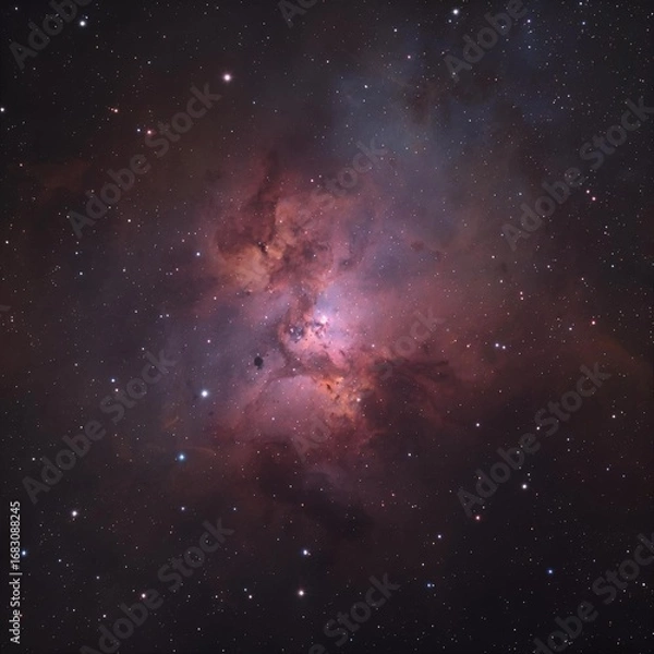 Fototapeta A detailed view of the lagoon nebula with its pink and purple hues surrounded by countless stars in space