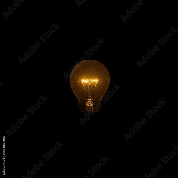 Fototapeta A glowing lightbulb illuminates the darkness with its warm light emanating from the filament inside it
