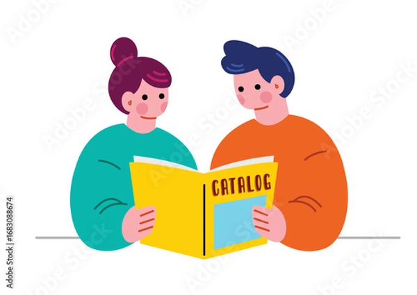 Fototapeta 一緒にカタログを見る男女