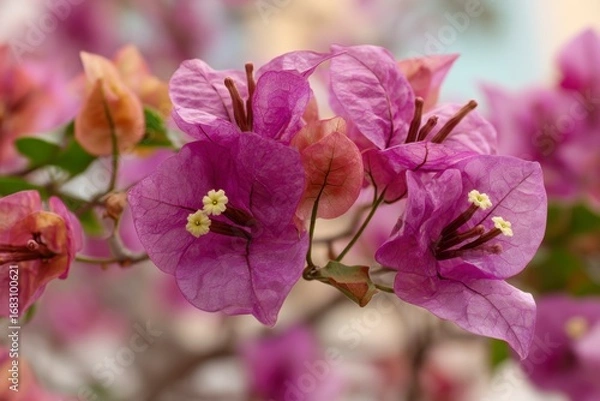 Obraz Bougainvillea flowers bloom displaying vibrant magenta petals and small yellow centers