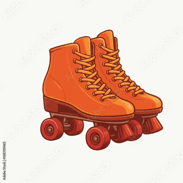 Fototapeta Retro roller skates with four wheels in vector style. Brown and red vintage design, perfect for posters, logos, nostalgic illustrations, fashion graphics and stylish retro projects.