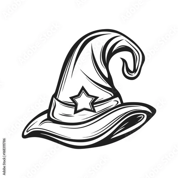 Fototapeta Witch Hat Outline Vector Icon – Halloween Magic Silhouette Minimal Line Art for Costume Party, Wizard, and Spooky Design
