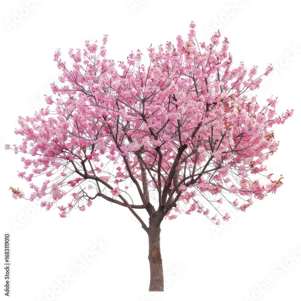 Fototapeta Beautiful pink flowering tree in full bloom against a stark