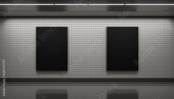 Fototapeta Two billboards frames in underground tube station mockup 3D rendering