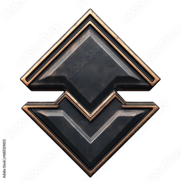 Fototapeta Metallic emblem featuring a geometric design with bronze trim against a showcasing industrial style and modern artistic expression on transparent background