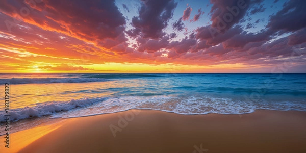 Fototapeta The sea view at the moment is amazing with a beautiful sky. AI generated.