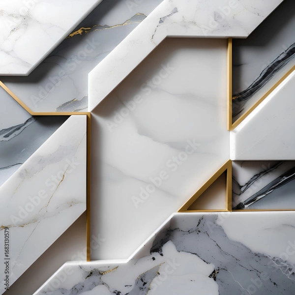 Fototapeta A luxurious geometric frame  of white and gray marble with elegant golden accents. The borde for art, sophisticated branding, and modern backgrounds.