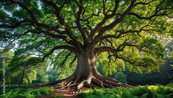 Fototapeta Tree trunk and leaves showing eco-friendly environment and sustainability