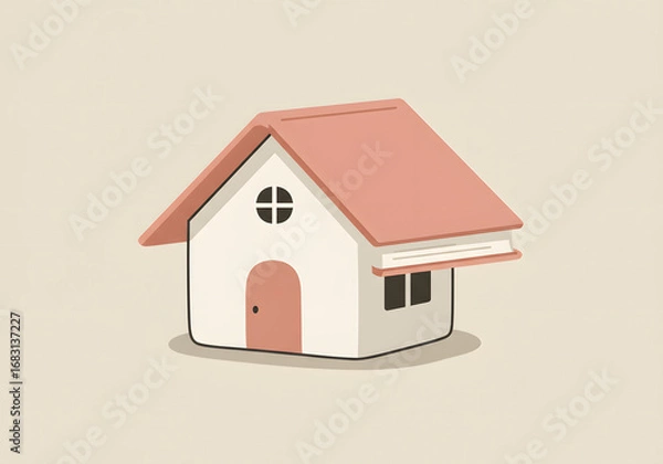 Fototapeta Illustration of a simple house with red roof and geometric design