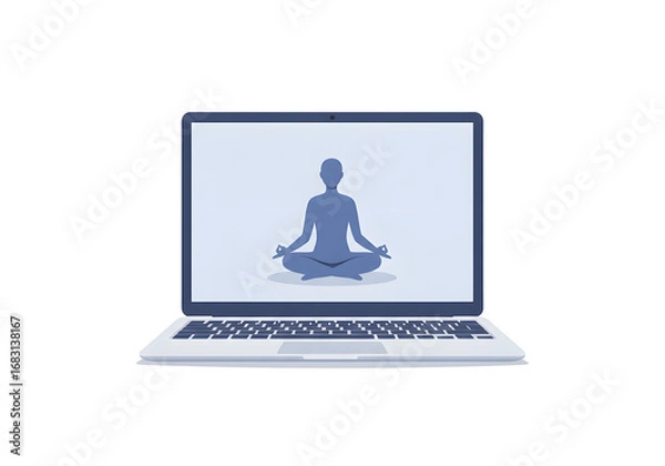Fototapeta Laptop displaying meditating silhouette on transparent background