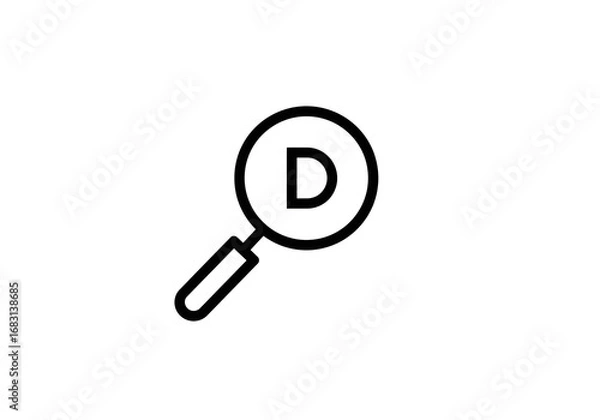Fototapeta Magnifying glass with letter d icon on transparent background
