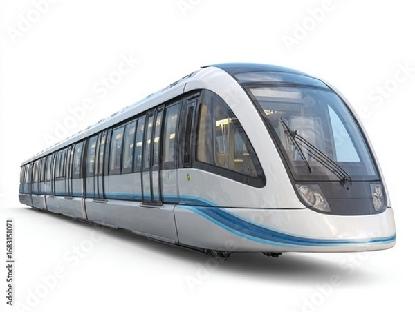 Fototapeta Modern light rail train, rendered in a  setting, showcases sleek design and clean lines.