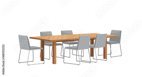 Fototapeta An illustration of a dining table with six chairs on a white background