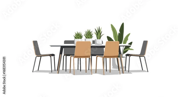 Fototapeta Minimalist dining arrangement with plants as centerpiece for modern homes