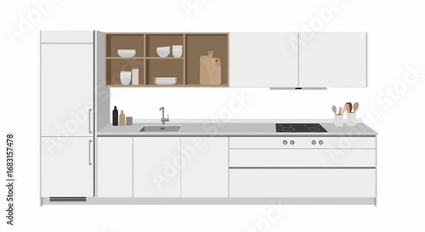 Fototapeta Stylized kitchen interior with a clean, minimalist design aesthetic illustration