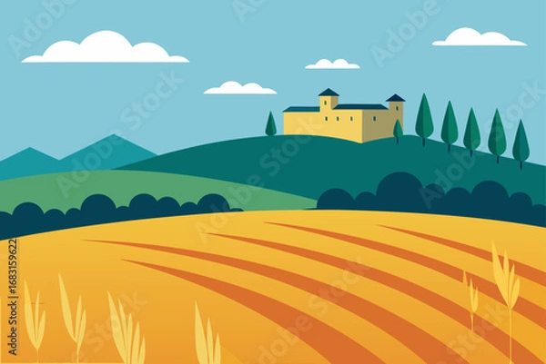 Obraz rural french landscape with fields of grain and a 