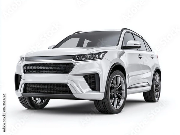 Fototapeta A modern, white SUV is showcased, featuring sleek lines and a sophisticated design.