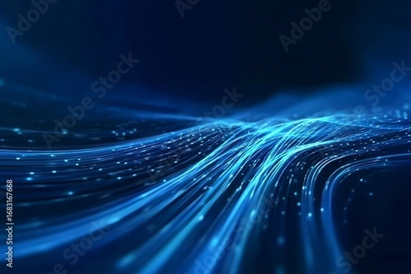 Fototapeta Abstract blue background with glowing light waves and lines, representing fast digital data transfer in the network of internet technology. 