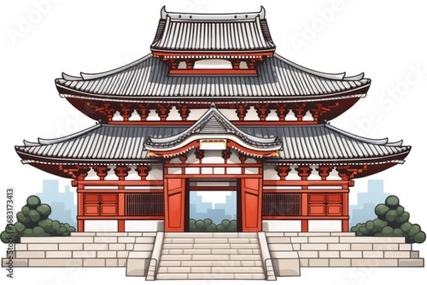 Fototapeta Tokyo temple vector architecture building pagoda.