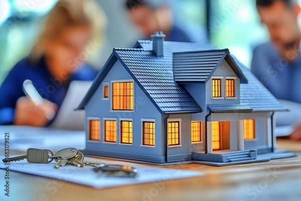 Obraz 住宅の模型を使って設計図を書く
