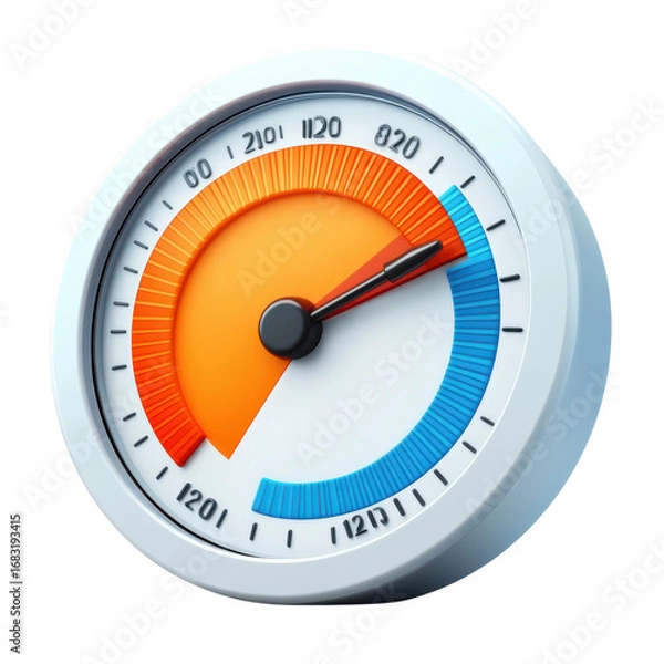 Fototapeta Modern gauge with orange and blue indicator displaying measurement perfect for dashboards ui design and data visualization projects at 152 characters on transparent background