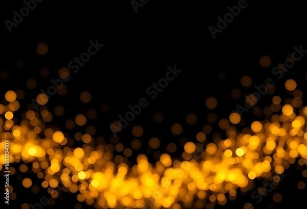 Fototapeta Dark abstract background overlaid with dense golden glitter bokeh sparkles,  design,  sparkle