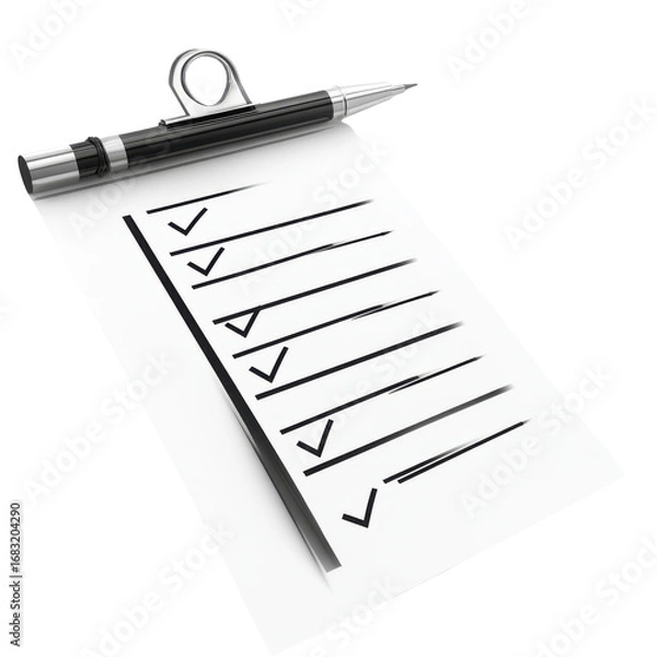 Fototapeta Clipboard with checklist and pen ideal for task management project planning and organization in business education or personal productivity at work on transparent background