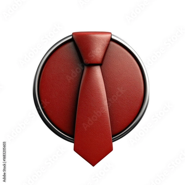 Fototapeta Elegant red tie emblem on a circular badge with a metallic border symbolizing professionalism business attire and formal occasions for stylish designs on transparent background