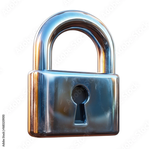 Fototapeta Shiny metal padlock with keyhole against a symbolizing security and protection with a modern reflective design for digital safety on transparent background