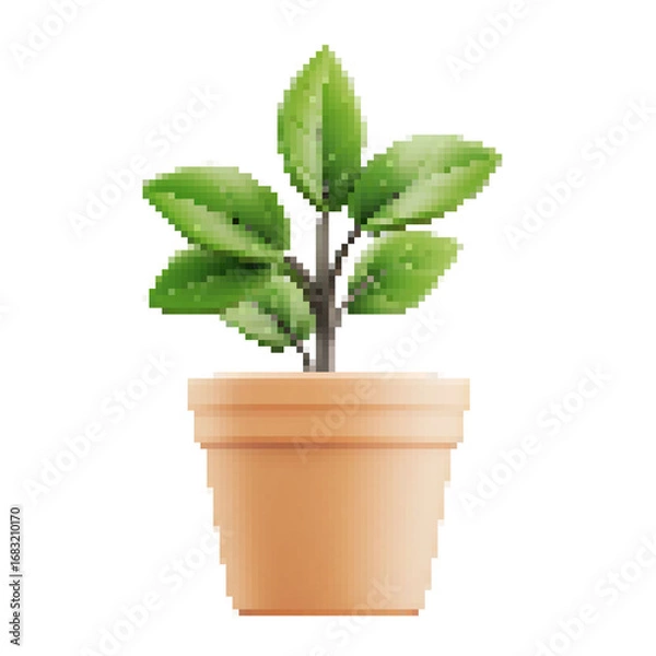 Fototapeta Green plant pixel art element in pot with transparent background
