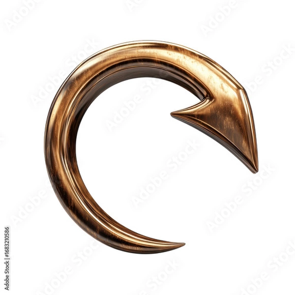 Fototapeta Glossy bronze arrow curves in a semicircle against a suggesting direction return or refresh in a sleek and modern design aesthetic on transparent background