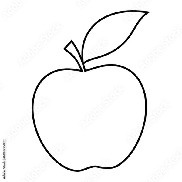 Fototapeta Vector illustration of outline of an apple with a leaf