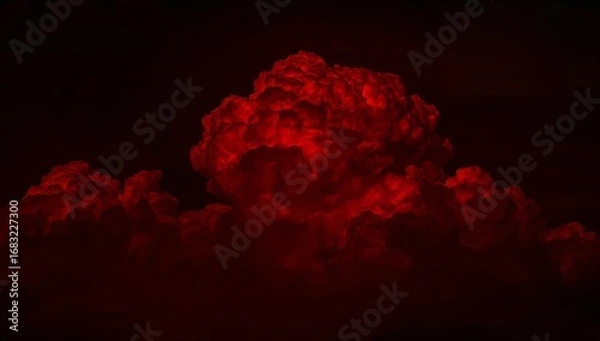 Fototapeta Dramatic and ominous red storm cloud glowing intensely against a dark, apocalyptic night sky