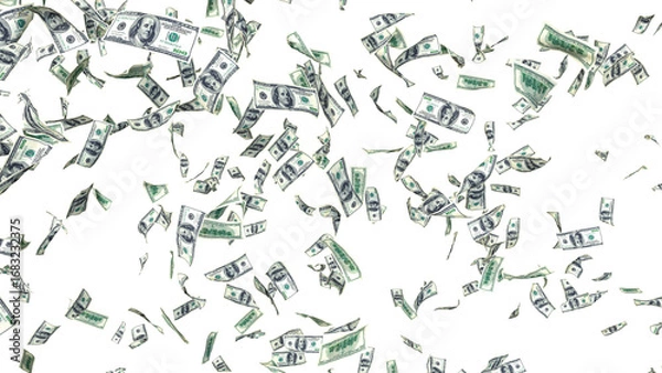 Fototapeta 3d dollar bills falling on transparent background