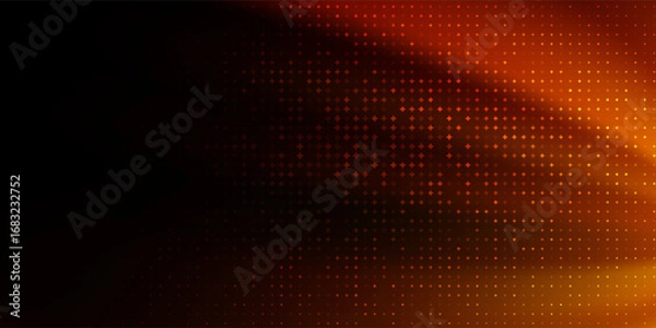 Fototapeta Abstract glowing background with halftone dot pattern in red, orange, and black gradient. Futuristic light wave texture perfect for banners, presentations, posters, technology, business