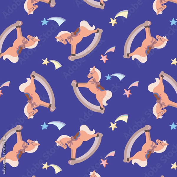 Fototapeta Pattern with cute toy rocking horse.eps