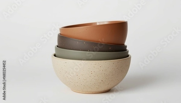 Fototapeta Stacked ceramic bowls create modern earthy kitchenware collection in neutral tones and simple design