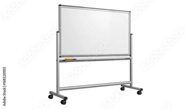 Fototapeta Whiteboard with Orange Marker on Tray mobile rolling isolated on a transparent background