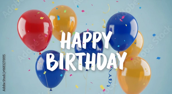 Fototapeta Colorful balloons and confetti celebrate a birthday, conveying joy, festivity, and celebration It's perfect for greeting cards or party invitations
