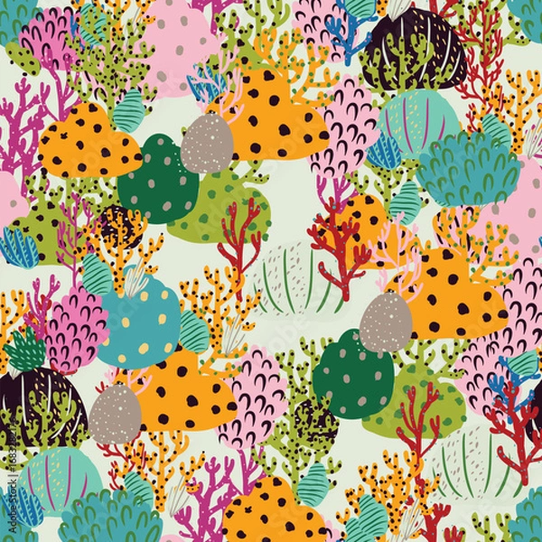 Obraz A seamless pattern of flat colorful corals. Vector print