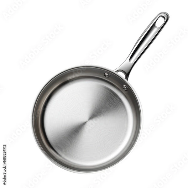 Fototapeta Sleek Stainless Steel Frying Pan with Long Handle, Ideal for Cooking and Kitchen Use, Top View Image
