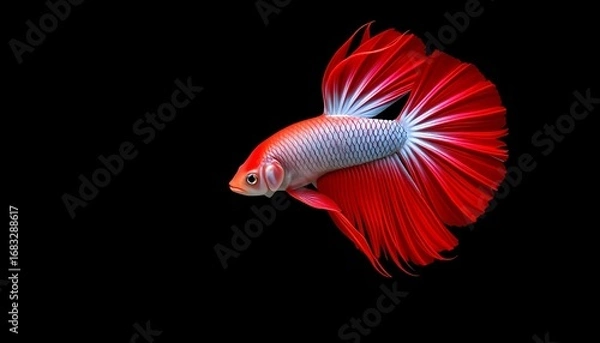 Obraz Red betta fish siamese fighting fish fancy fish pet fish aquarium fish on black