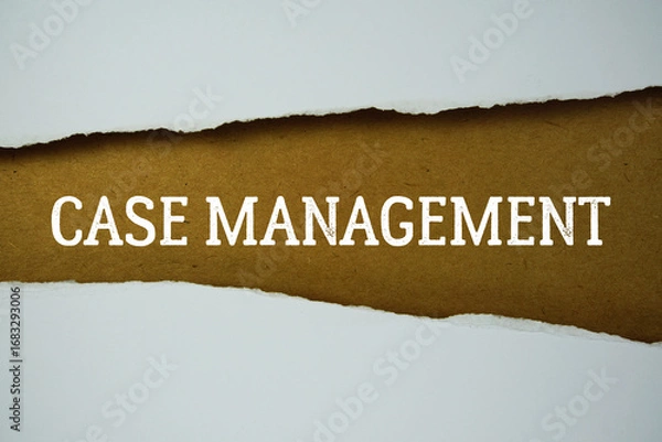 Obraz Case Management text on paper craft with white paper torn ripped of horizontal